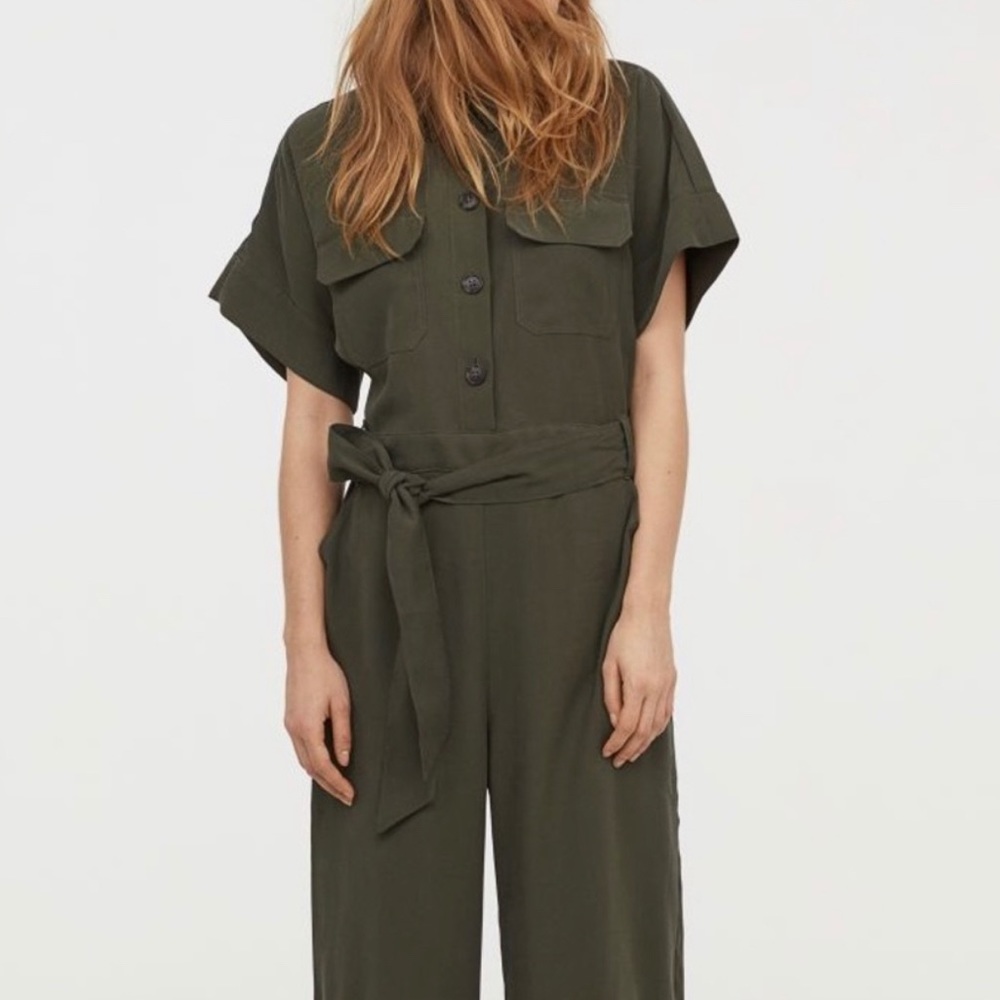 H&M Belted Military Style Green Jumpsuit